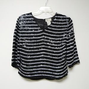 V neck 3/4 sleeves fully beaded 100% silk  top